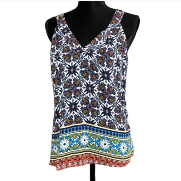 Skies Are Blue Tops - Skies Are Blue Top Sleeveless Floral Print Size Medium